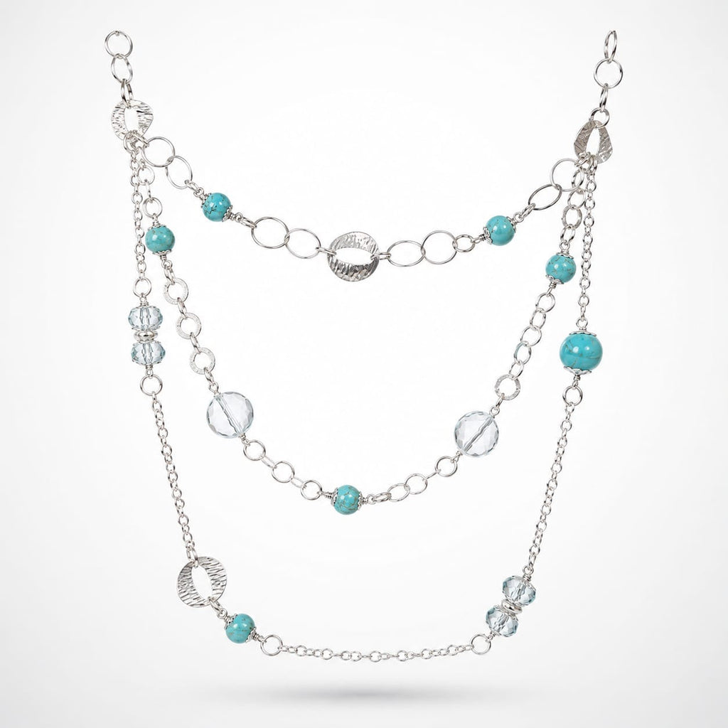 925 sterling Silver Layered Turquoise and Clear Bead Necklace