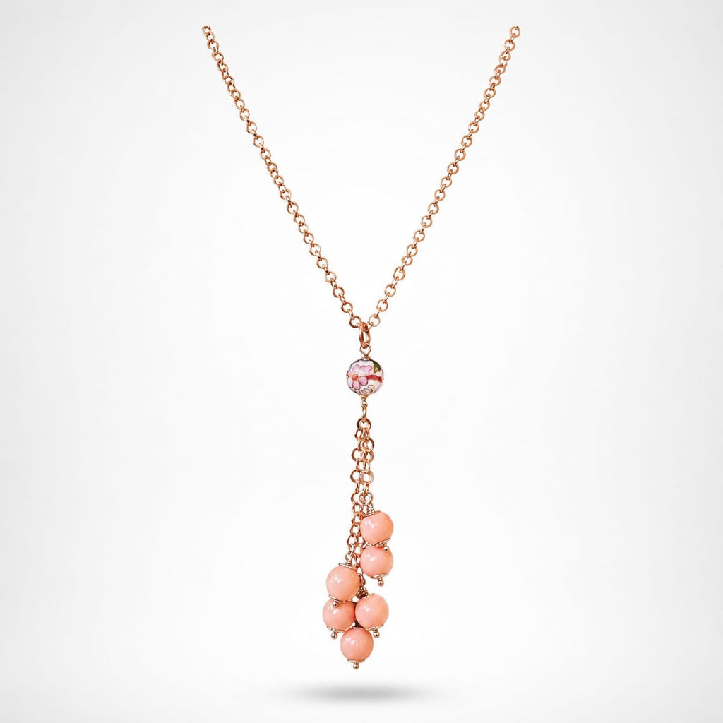 925 Sterling Silver Coral  Beaded Tassel Necklace