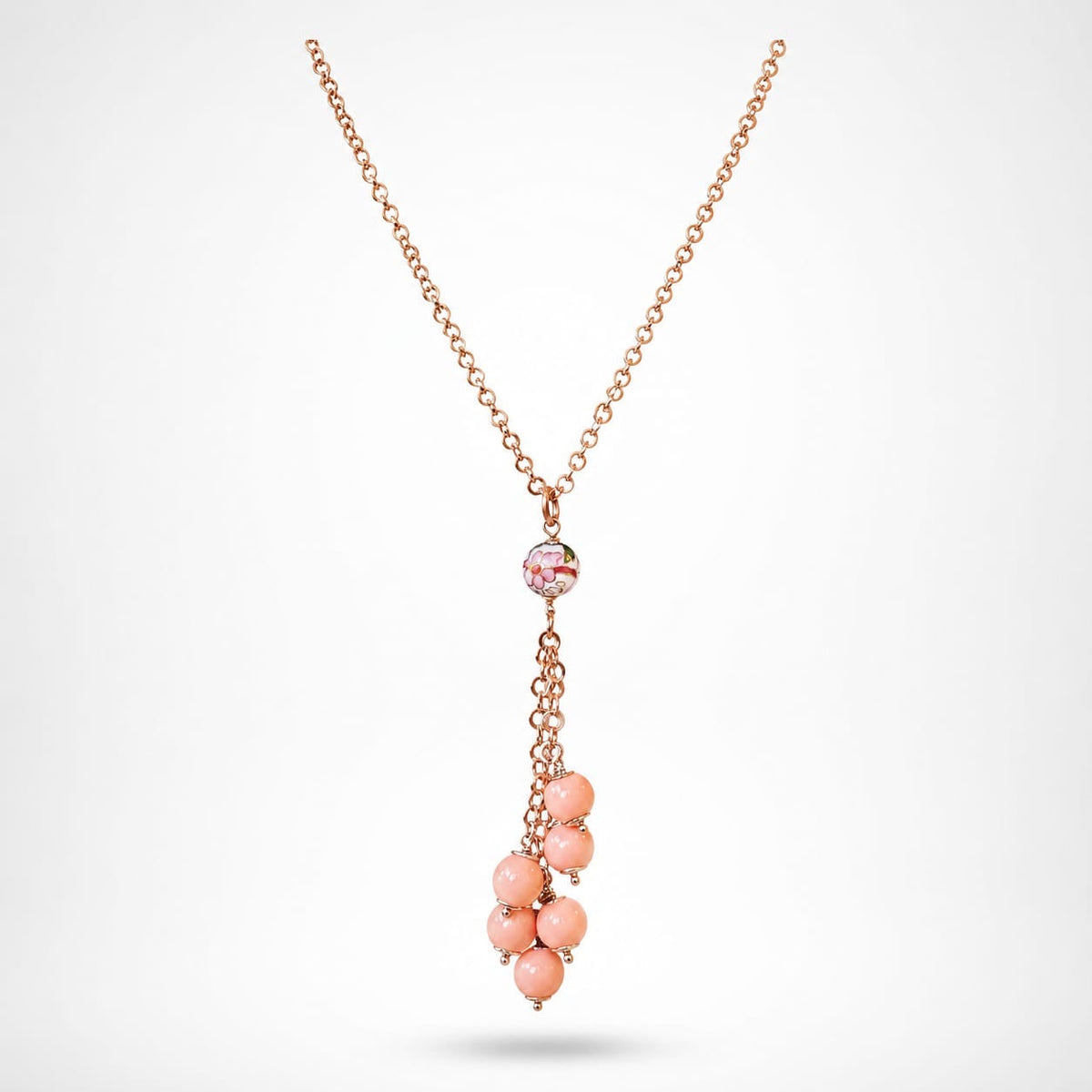 925 Sterling Silver Coral  Beaded Tassel Necklace