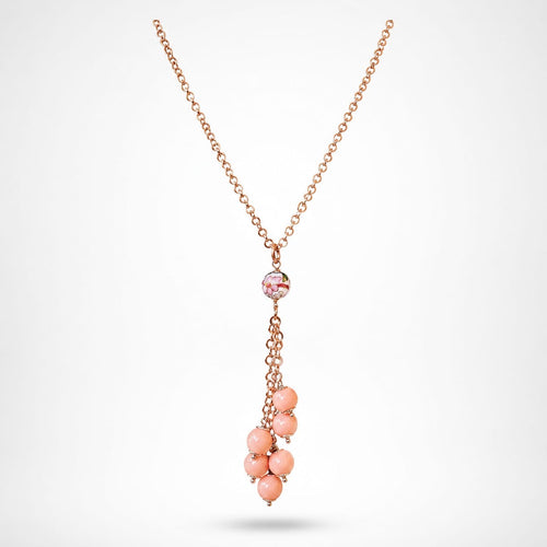 925 Sterling Silver Coral  Beaded Tassel Necklace