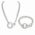 925 Sterling Silver Multi-Strand Chain Necklace  and bracelet set with Lattice Toggle Clasp
