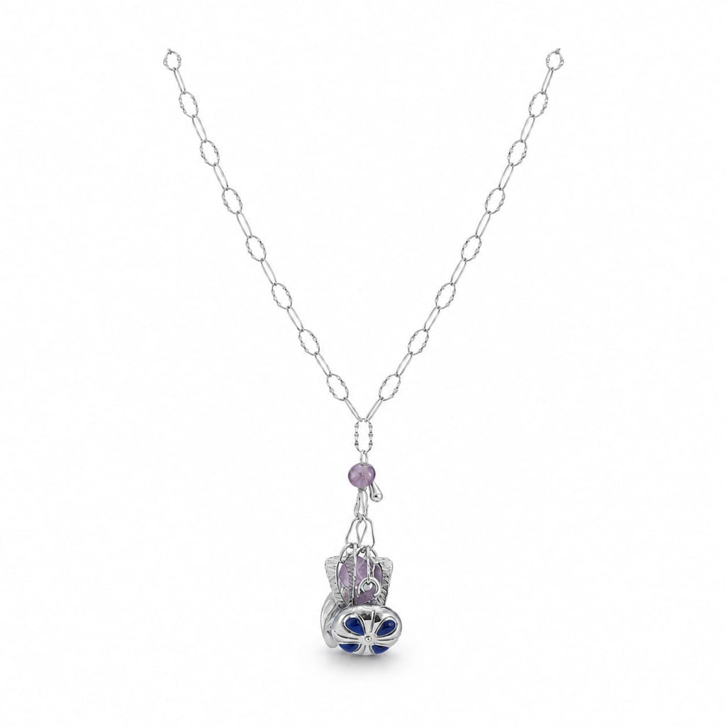 925 Sterling Silver Amethyst Multi-Charm Pendant Necklace