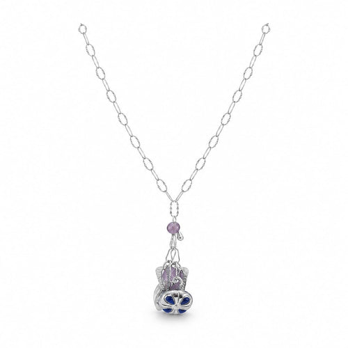 925 Sterling Silver Amethyst Multi-Charm Pendant Necklace