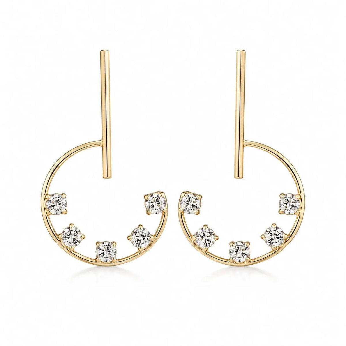 Gold plated 925 silver zircon open-circle drop earrings
