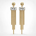 925 Sterling Silver Gold  Plated Crystal Beaded Tassel Dangle Earrings