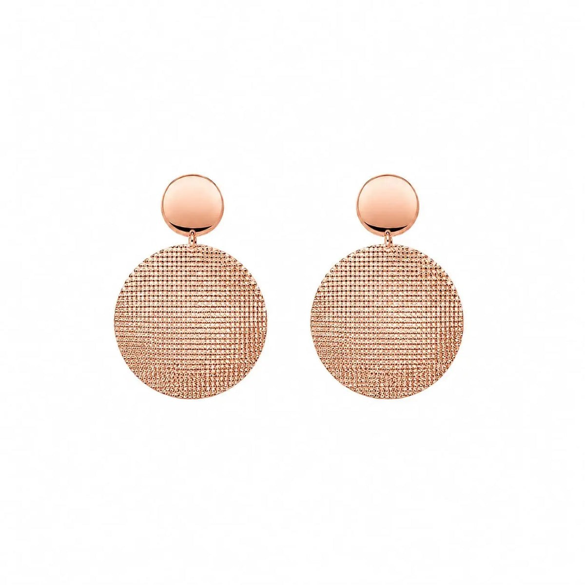 925 Sterling Silver Rose Gold Plated Textured Disc Drop Earrings
