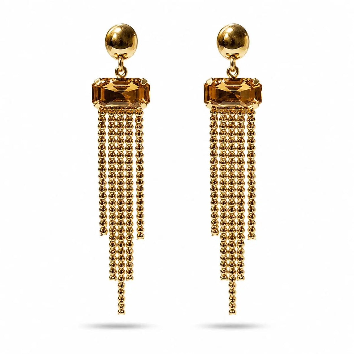 925 Sterling Silver Gold Plated  Citrine Fringe Dangle Earrings