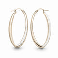 925 sterling Silver Gold  Plated Oval Hoop Earrings with White Inlay