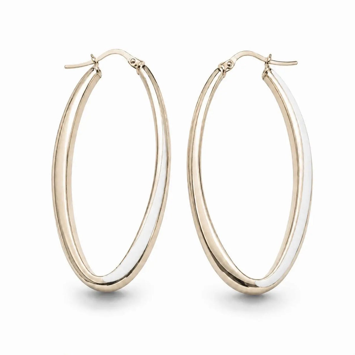 925 sterling Silver Gold  Plated Oval Hoop Earrings with White Inlay