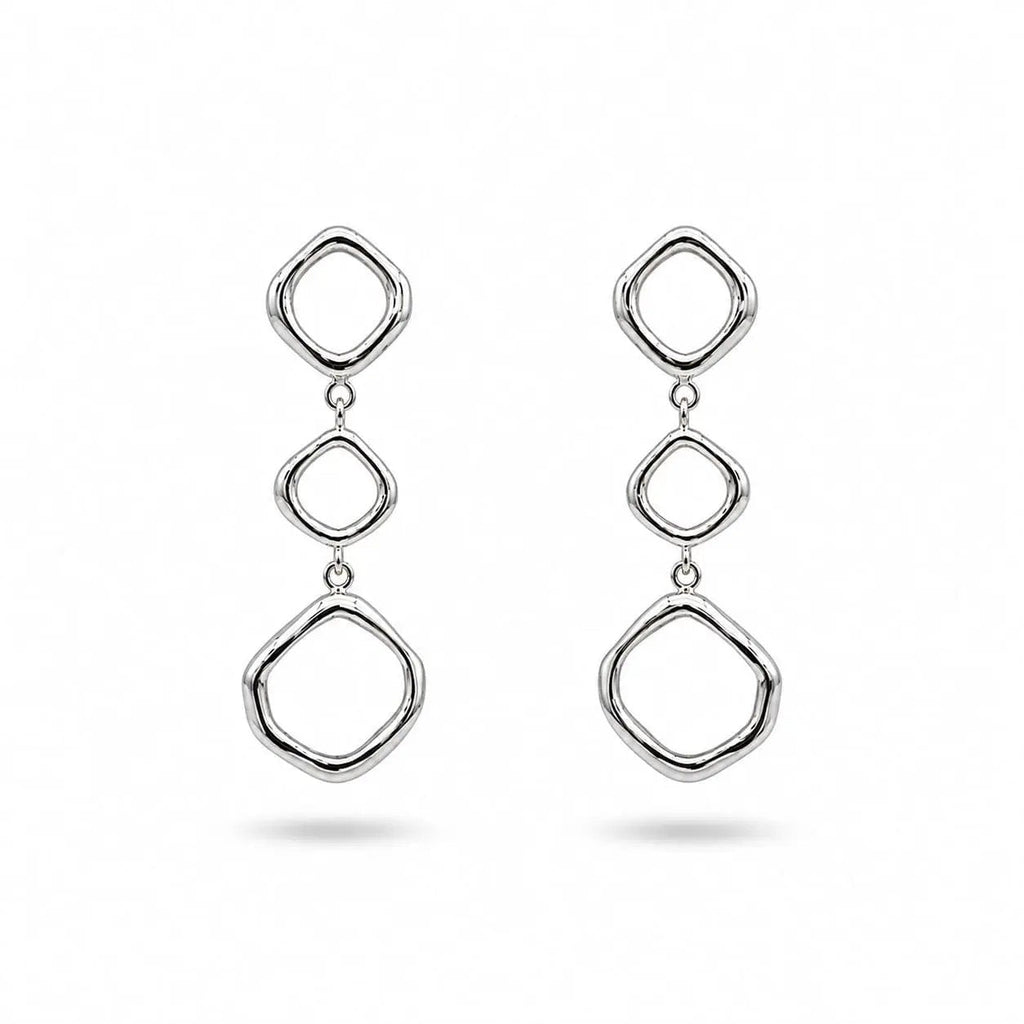 925 Sterling Silver Geometric Triple Square Dangle Earrings