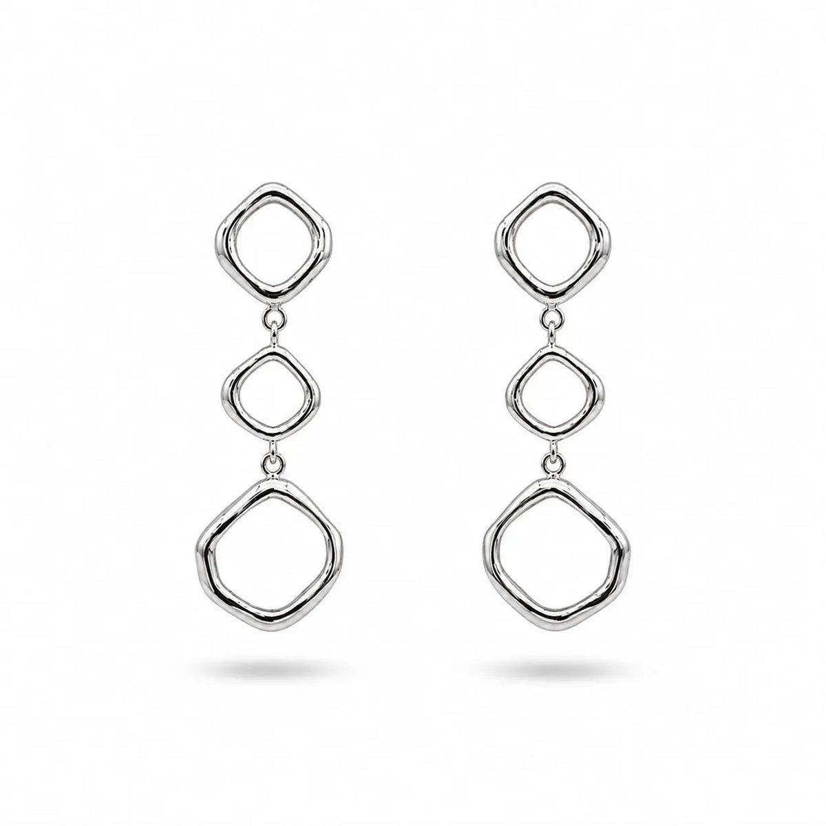 925 Sterling Silver Geometric Triple Square Dangle Earrings