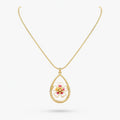 925 Sterling Silver Gold Plated Teardrop Enamel Flower Pendant Necklace