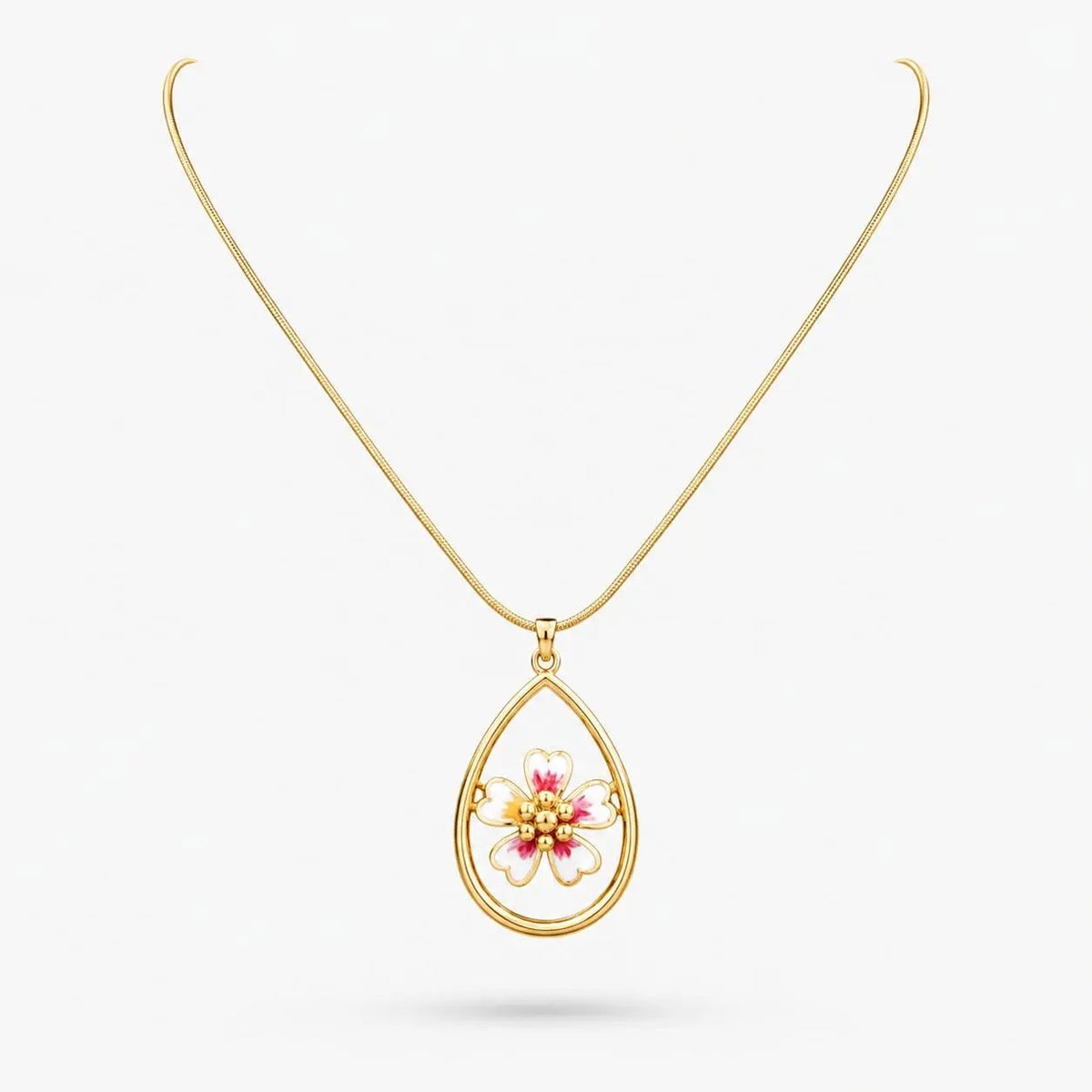 925 Sterling Silver Gold Plated Teardrop Enamel Flower Pendant Necklace