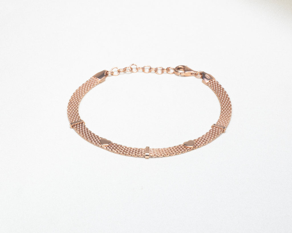 925 Sterling Silver Rose Gold Heart Mesh Bracelet - product view 1