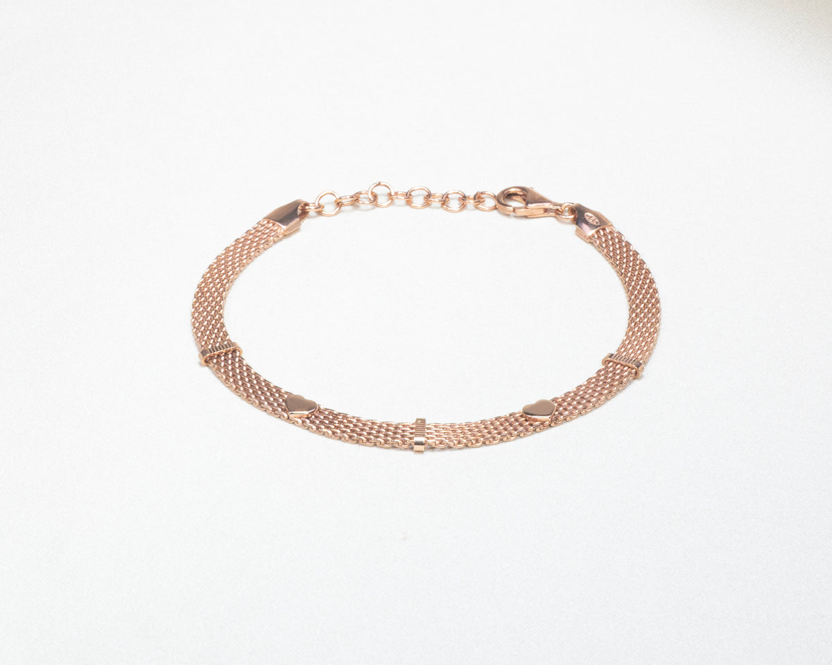925 Sterling Silver Rose Gold Heart Mesh Bracelet - product view 1