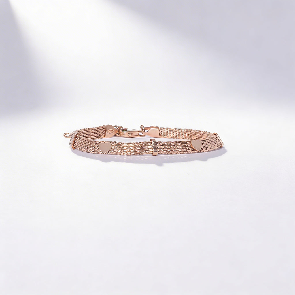925 Sterling Silver Rose Gold Heart Mesh Bracelet - product view 2