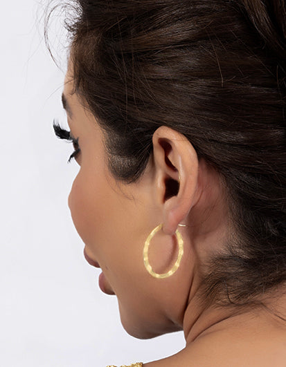925 Sterling Silver Gold Faceted Oval Hoop Earrings - product view 2