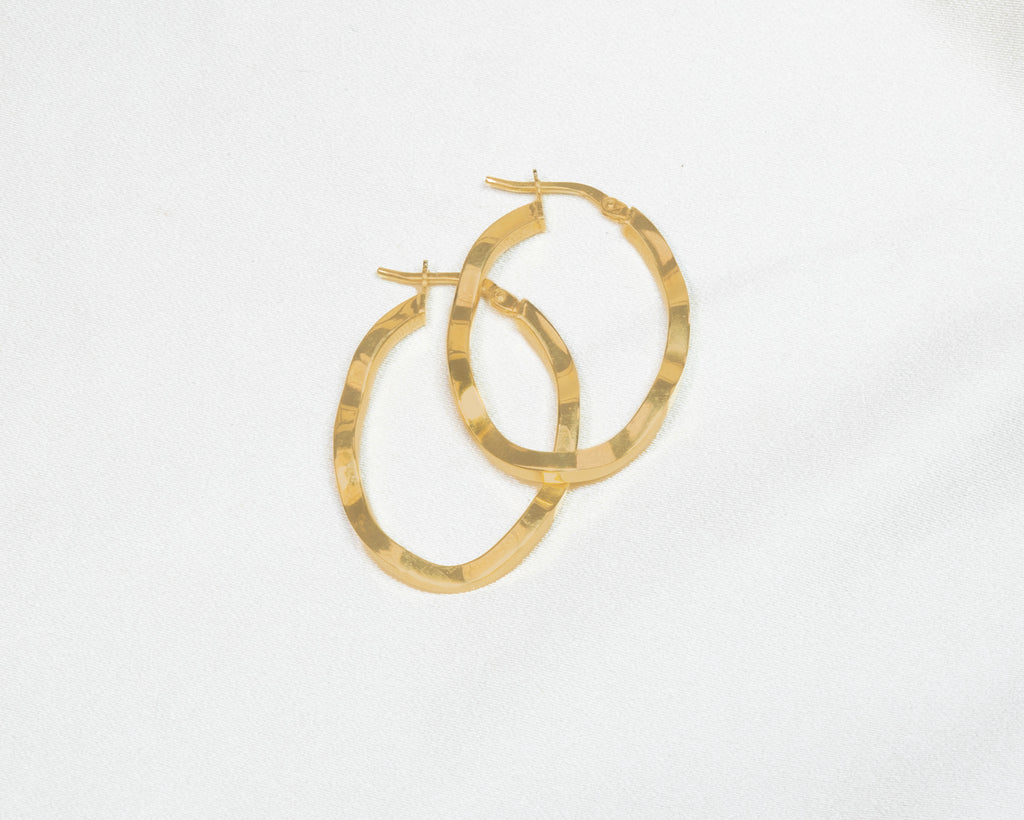 925 Sterling Silver Gold Faceted Oval Hoop Earrings - product view 4