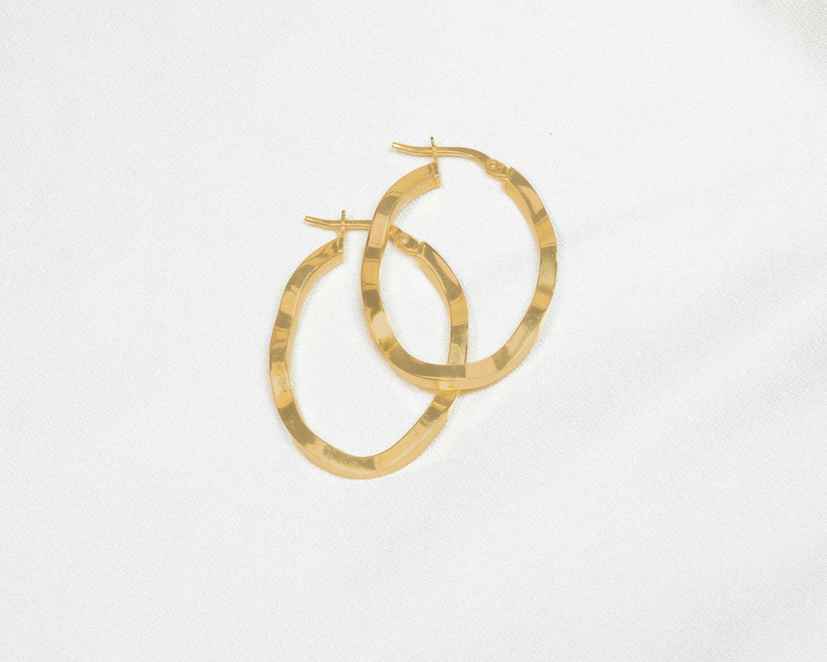 925 Sterling Silver Gold Faceted Oval Hoop Earrings - product view 4