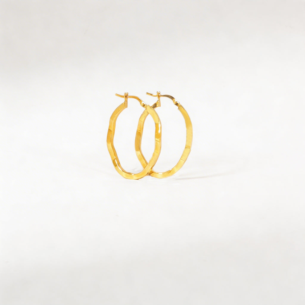 925 Sterling Silver Gold Faceted Oval Hoop Earrings - product view 1
