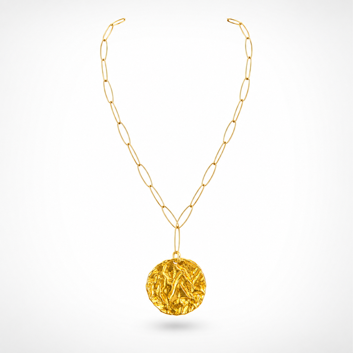 925 sterling Silver Gold Plated Textured Disc Pendant Necklace