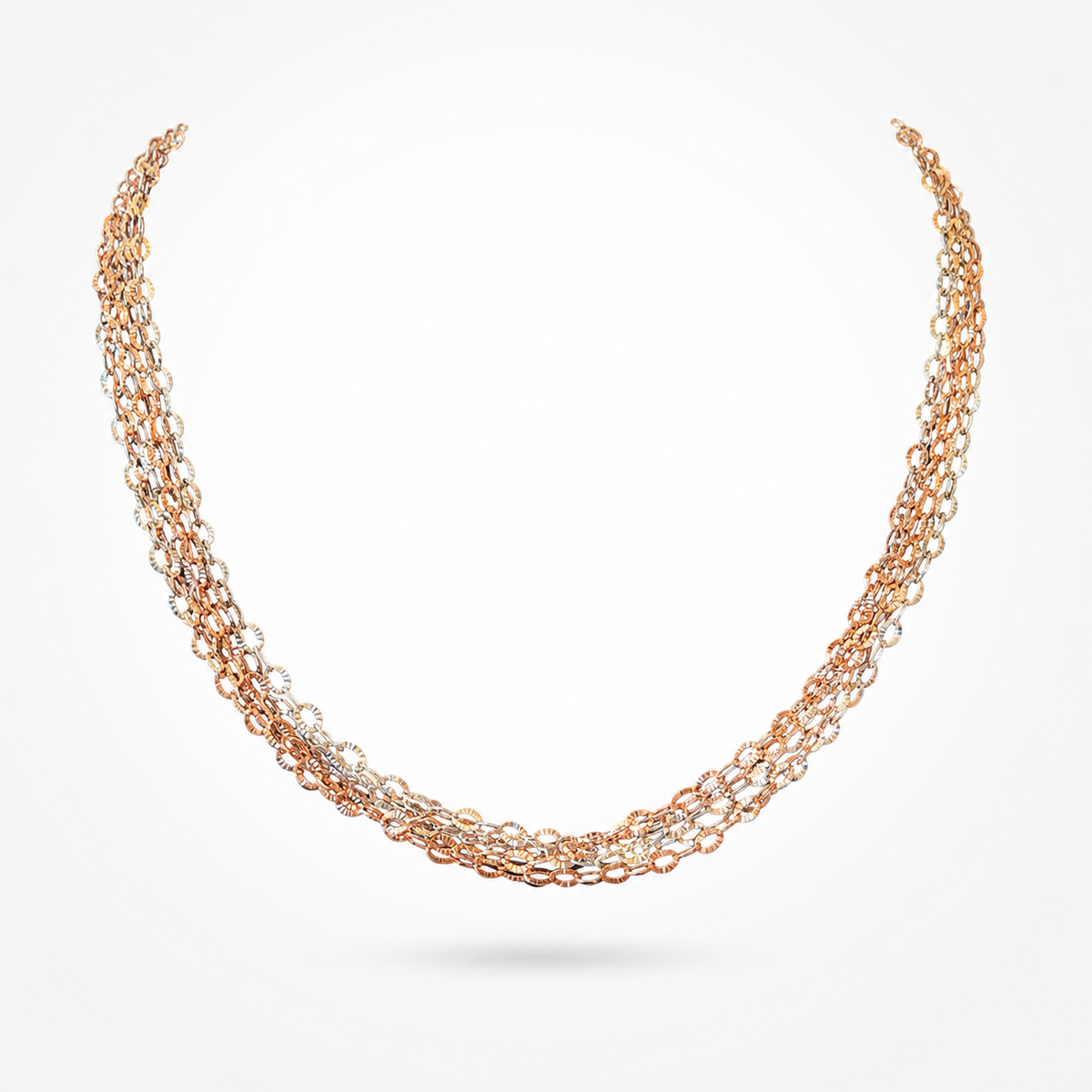 925 Sterling Silver Rose Gold Plated Multi-Strand Woven Chain Necklace