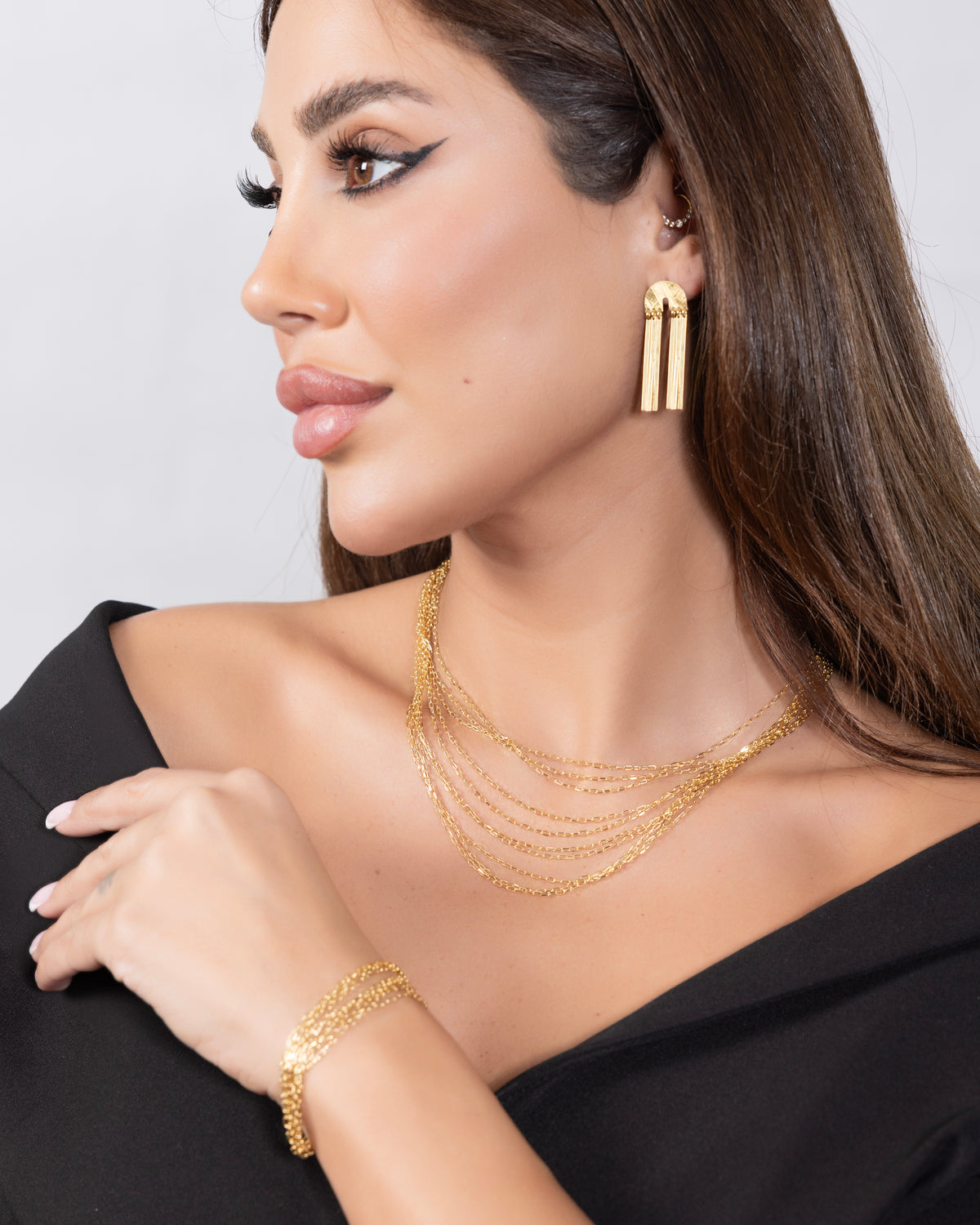 925 Sterling Silver Multi-Layer Gold Necklace - product view 4