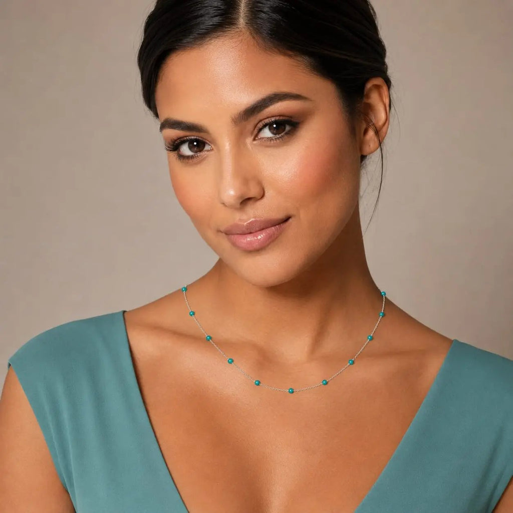 variant-group:SMV-N26303-TRQ | SAMVELLI 925 sterling silver enamel beaded station necklace – Turquoise detail view