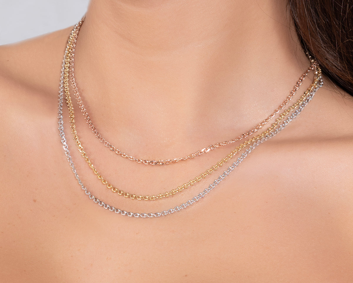 925 Sterling Silver Tri-Color Layered Necklace - product view 2