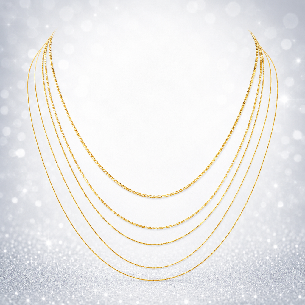 Close-up of gold-plated layered chain necklace