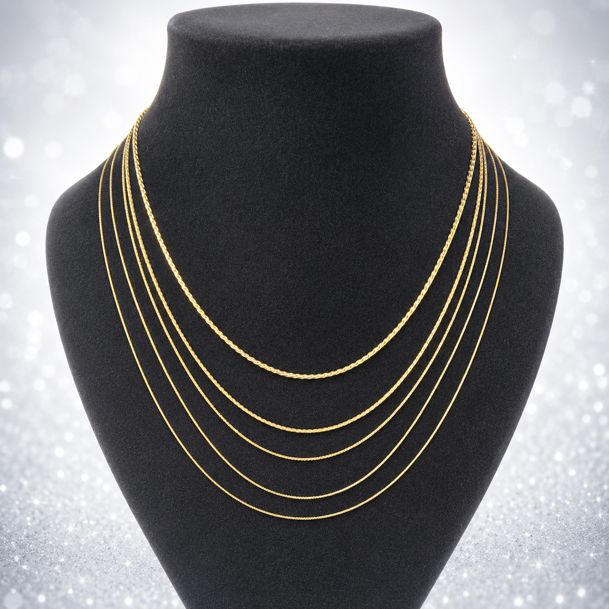 Gold-plated multi-strand layered necklace in 925 silver