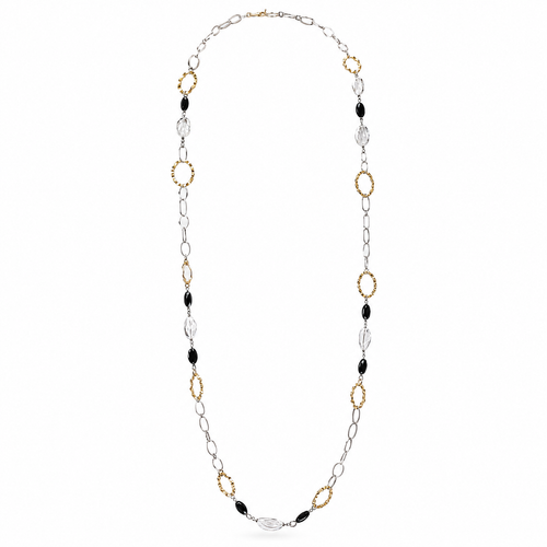 925 Sterling Silver Chain Necklace with Onyx and Clear Stones