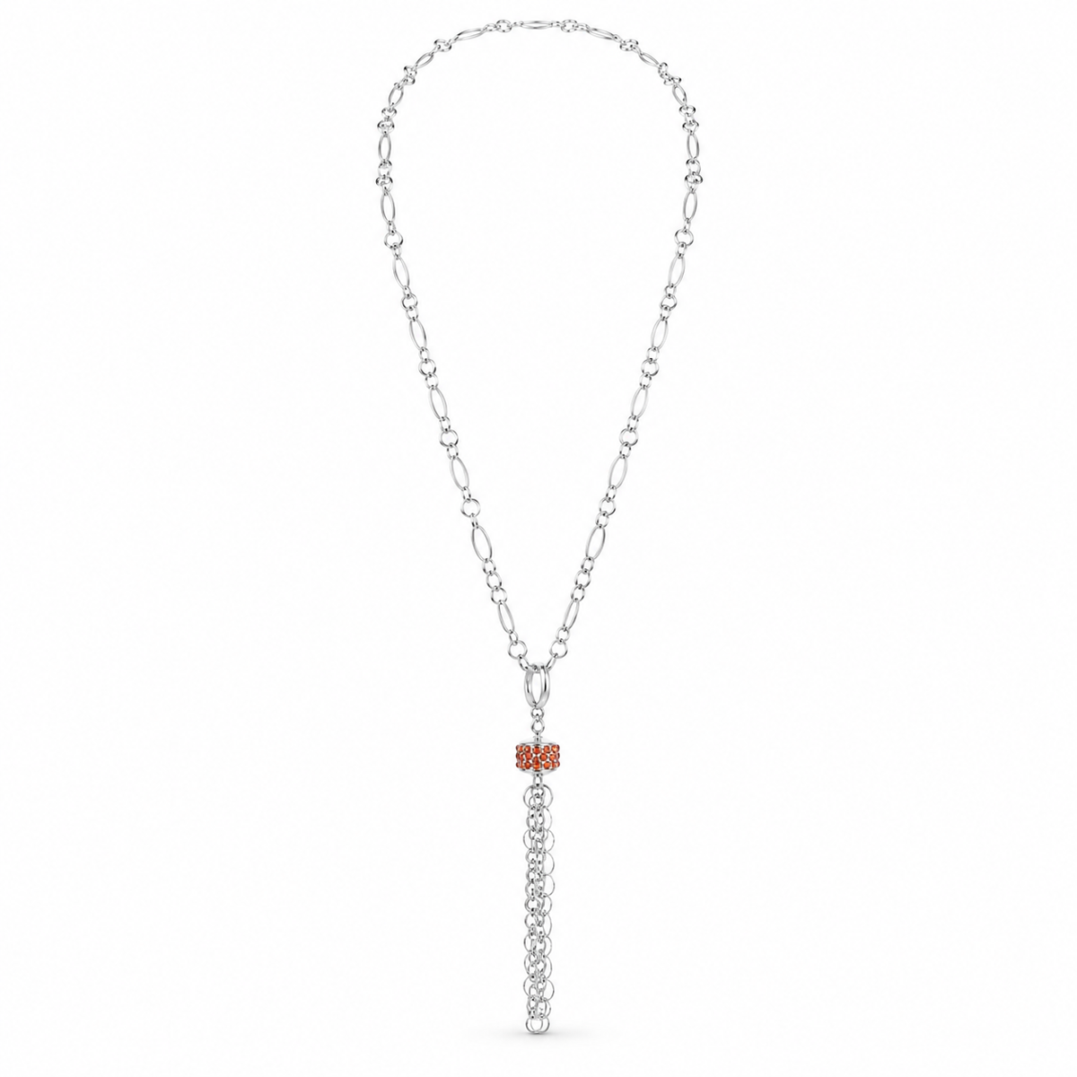 925 Sterling Silver Link Chain Necklace with Ruby Tassel Drop