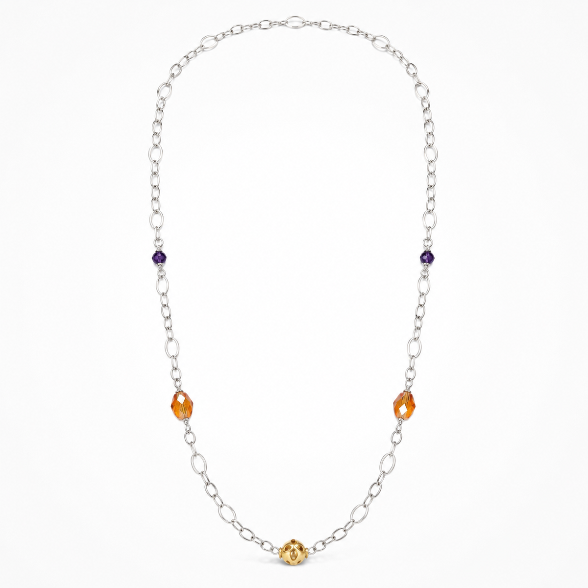 925 Sterling Silver Beaded Station Necklace