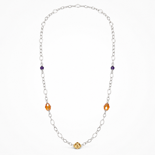925 Sterling Silver Beaded Station Necklace